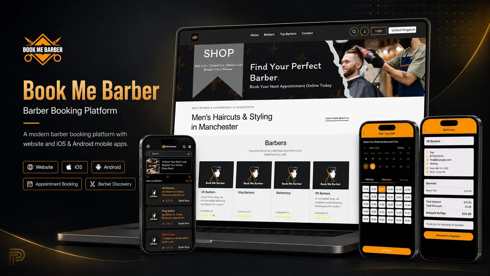 Book Me Barber website and mobile app showcase